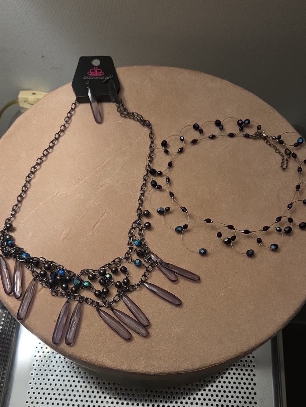 paparazzi Iridescent Blue and Purple Teardrop Layered Necklace Set